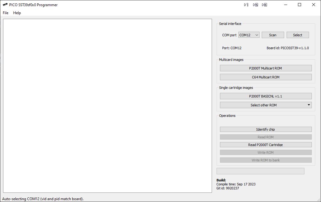 The PICO-SST39SF0x0 programmer utility is opened and a connection is made to the PICO.