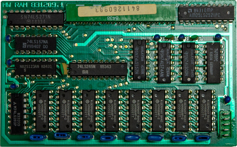 Original RAM expansion board. Note that the board is populated with dynamic
RAM chips which requires memory refresh cycles.