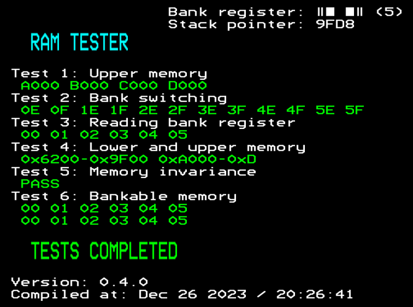 Output of the RAM testing procedure.